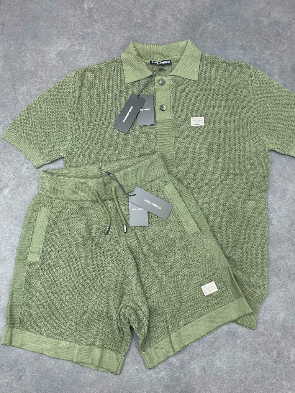 Dolce & Gabbana Men’s Green Knit Polo Shirt & Shorts Set- Size XXL